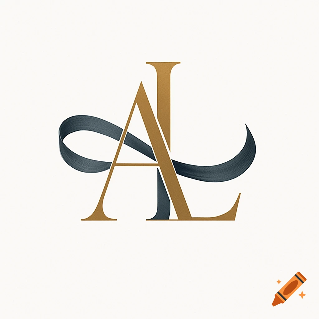 Stylized gold and dark grey AL monogram logo with a ribbon on a light background.
