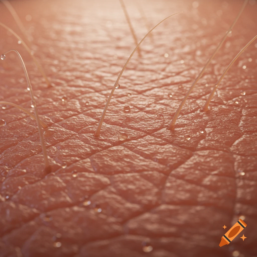 Extreme close-up of human skin with visible hair follicles and water droplets.
