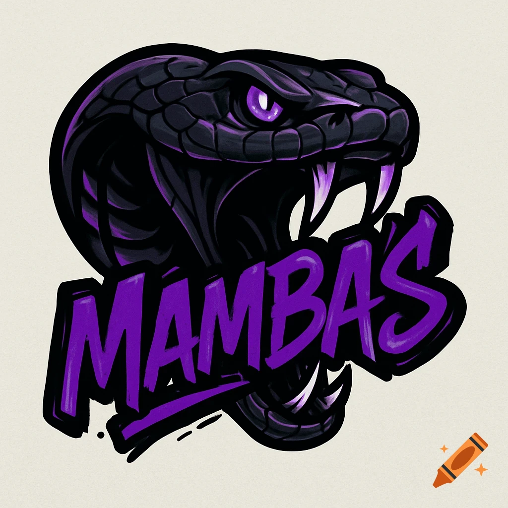 Stylized logo featuring a black mamba snake head with purple accents, fangs, and the word 'MAMBAS' in purple lettering.
