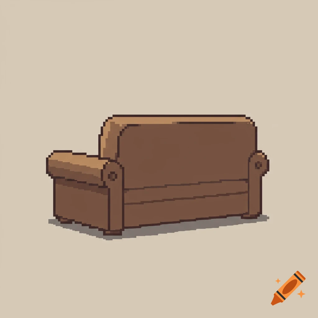 A brown pixel art couch viewed from behind.