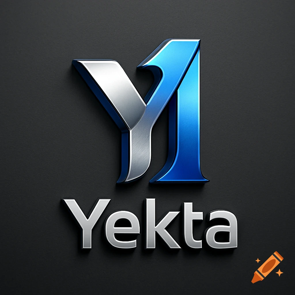 3D logo featuring a silver 'Y' and blue '1' forming a symbol, with the word 'Yekta' in silver text below, on a dark background.