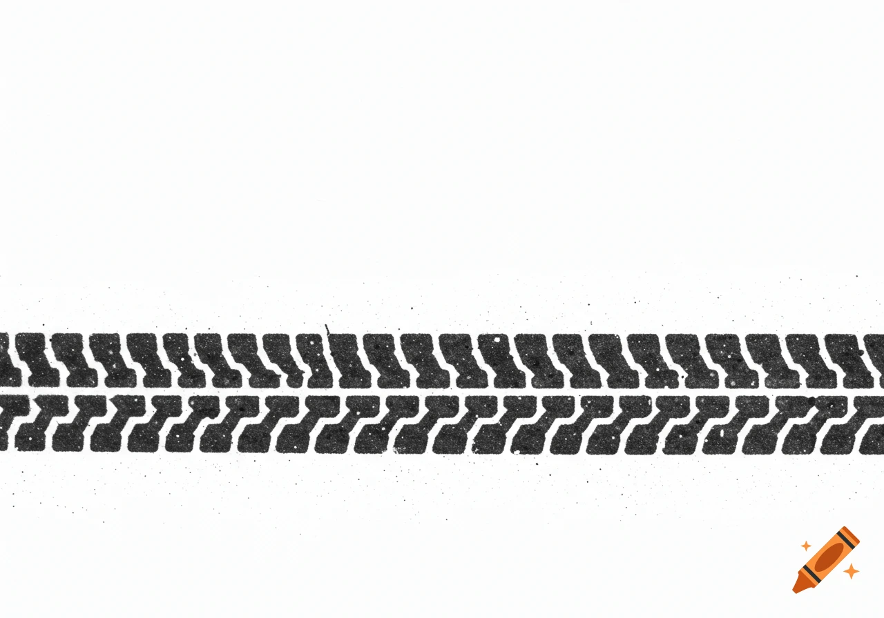 Black motorcycle tire tracks on a clean white background.