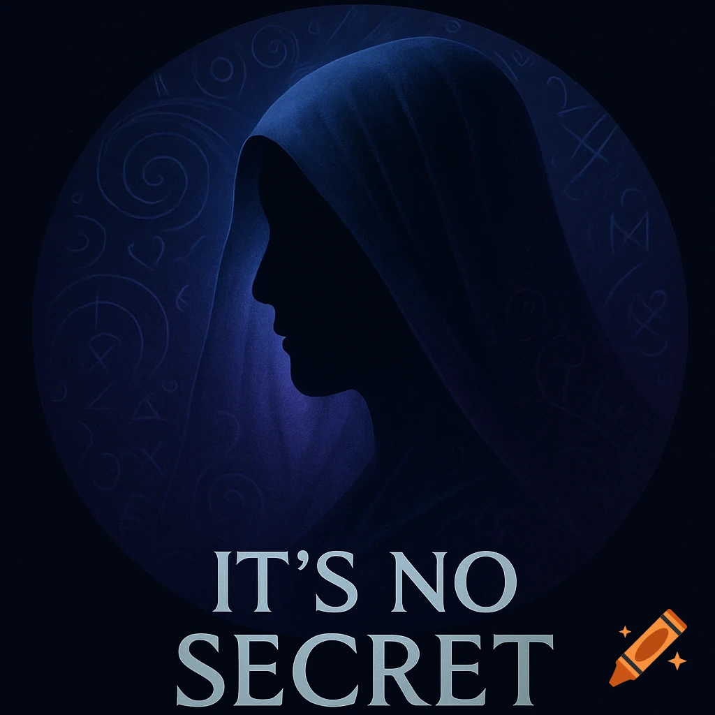 A dark digital art profile picture showing the silhouette of a hooded figure against a blue circular background with symbols, and the text 'IT'S NO SECRET'.