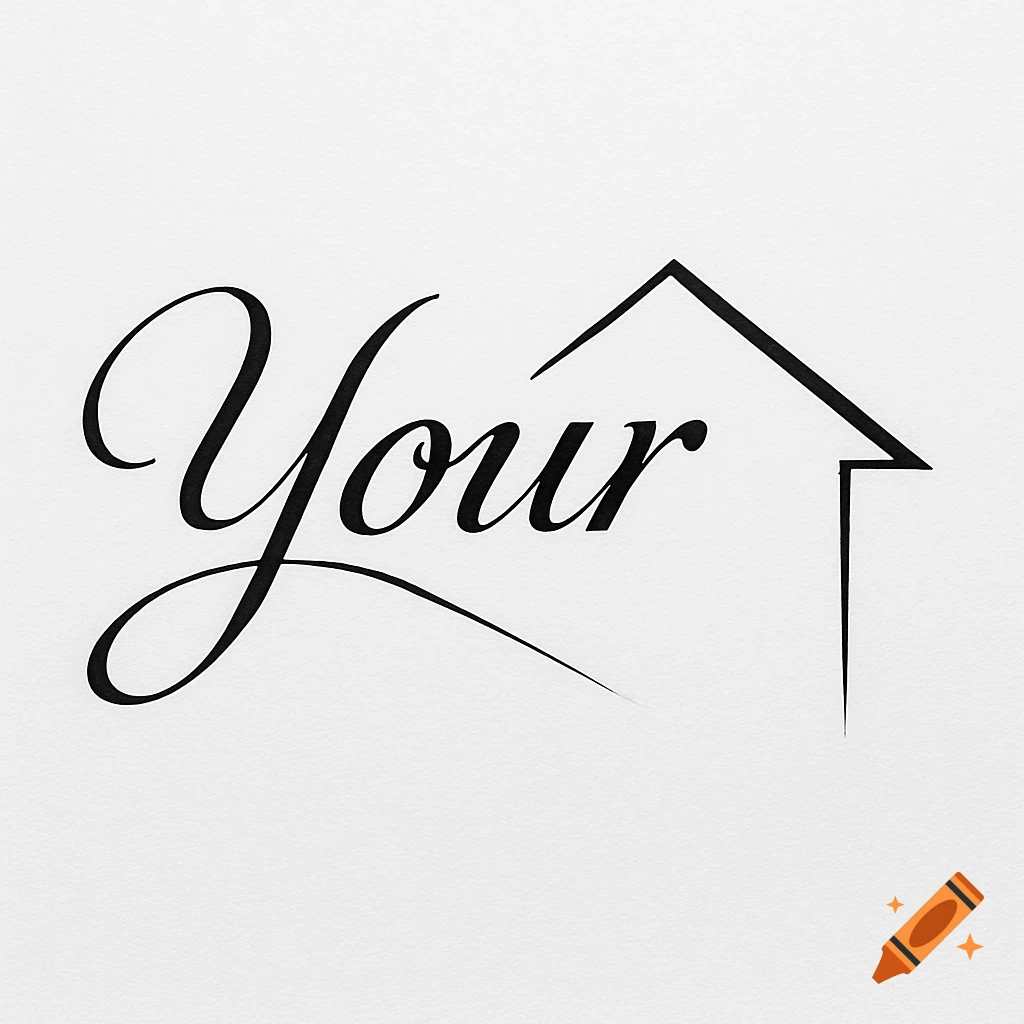 Black calligraphic word 'Your' extends into a simple house outline on a white background.