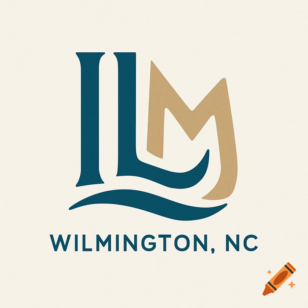 A blue and gold minimalist logo featuring stylized ILM letters above the text Wilmington, NC, with wavy lines.