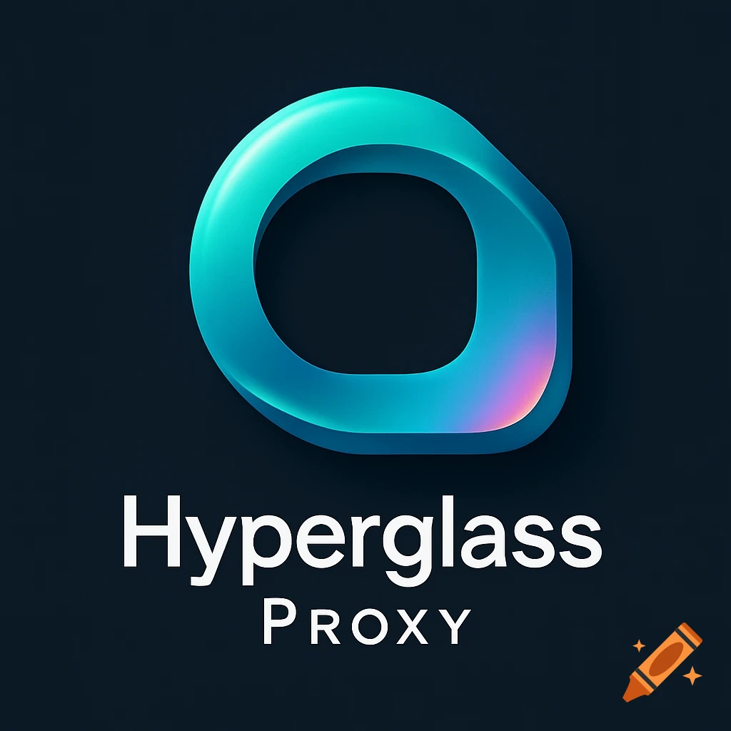 A blue and teal abstract ring logo with a pink glow, above the words Hyperglass PROXY.