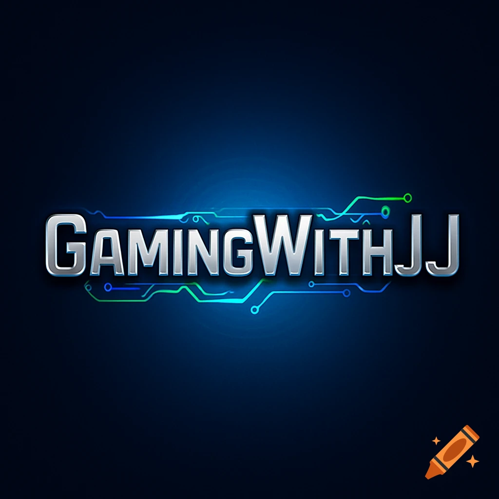 A metallic logo with the text 'GamingWithJJ' and glowing circuit lines on a dark blue background.