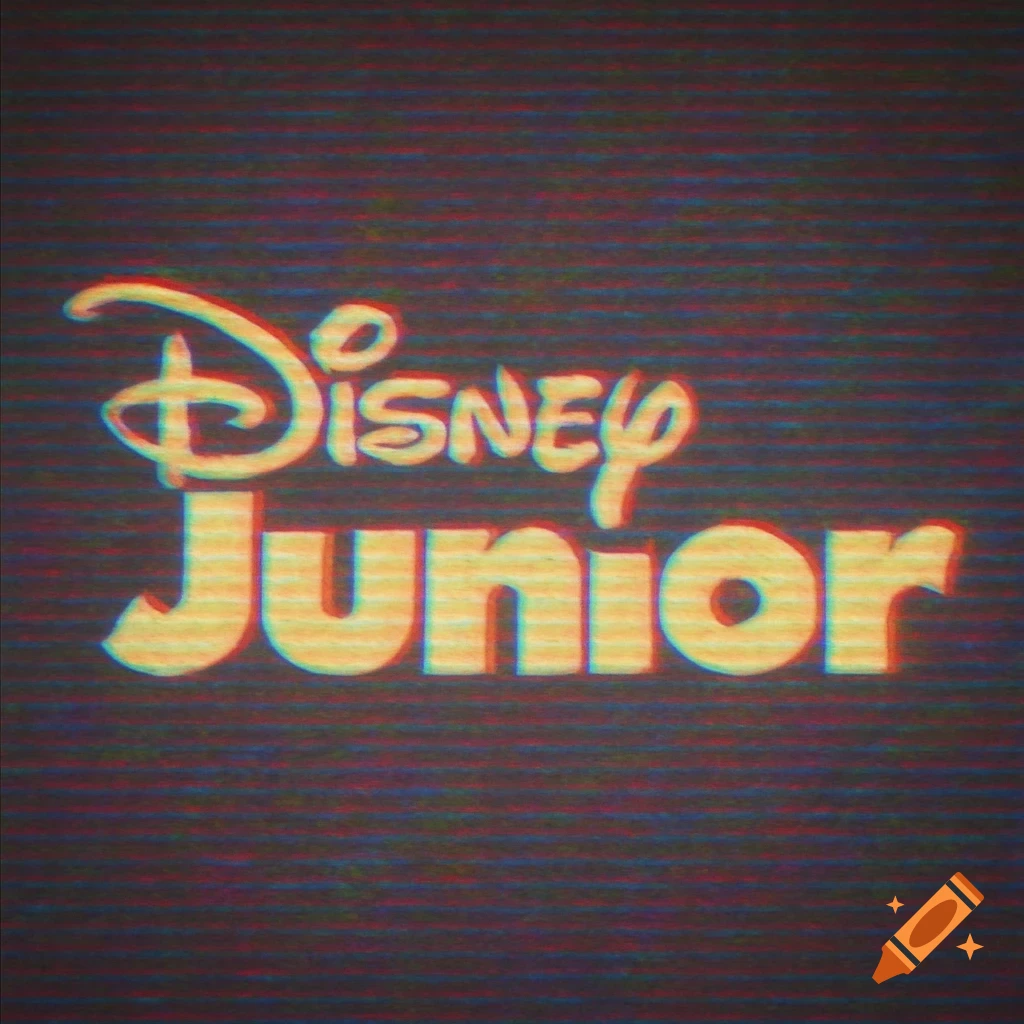 Disney Junior logo in a VHS style with red and blue color fringing.
