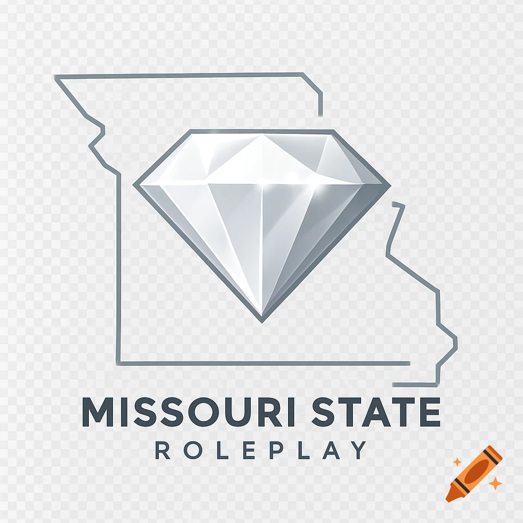 A minimalist logo featuring a shiny white diamond over a gray outline of Missouri state, with "MISSOURI STATE ROLEPLAY" text.