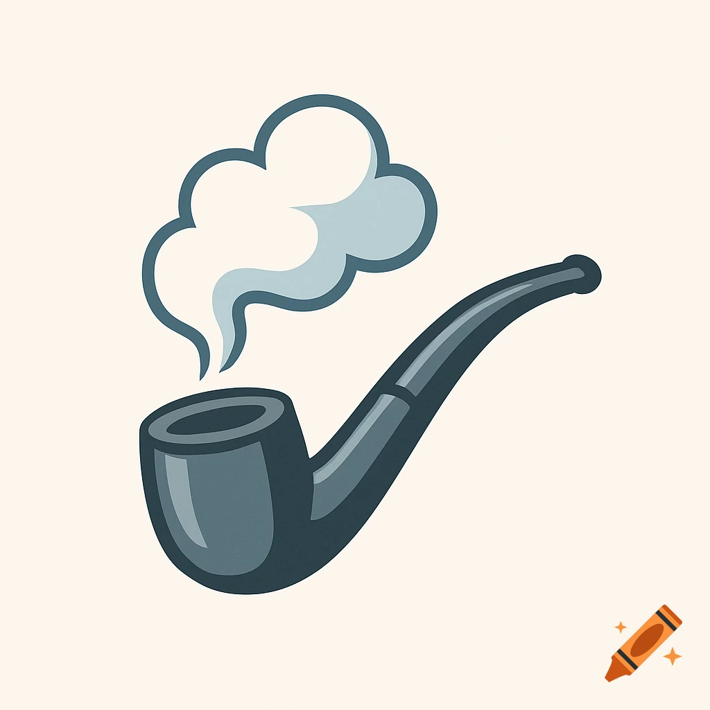 A simple logo illustration of a dark gray smoking pipe with a light blue cloud of smoke coming from its bowl.