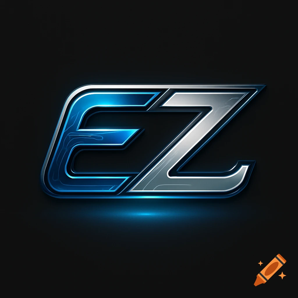 A metallic blue and silver logo for the letters EZ in a tech style, with a glowing blue light underneath.
