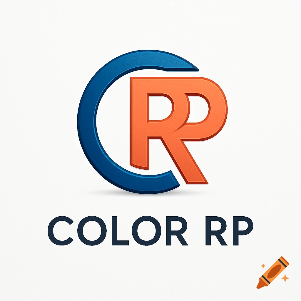 Modern logo featuring a blue C shape enclosing an orange R and P, with the text COLOR RP below on a light background.