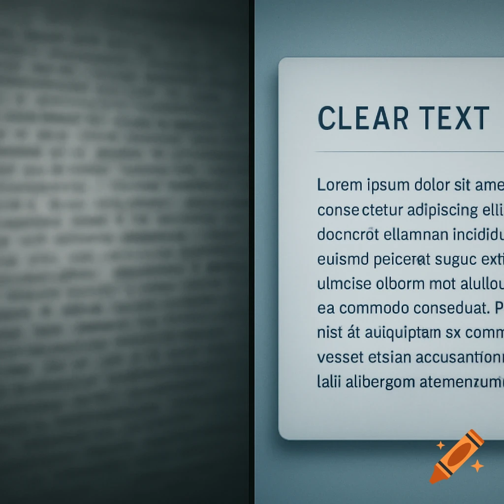 A split-screen image comparing a blurred, cluttered text message on the left with a clear, organized message on the right.