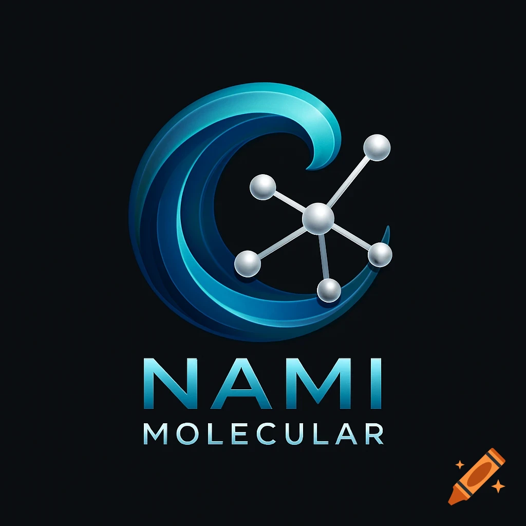 A blue, abstract logo featuring a stylized wave or 'C' shape intertwined with a silver molecular structure. Below, the text reads 'NAMI MOLECULAR'.