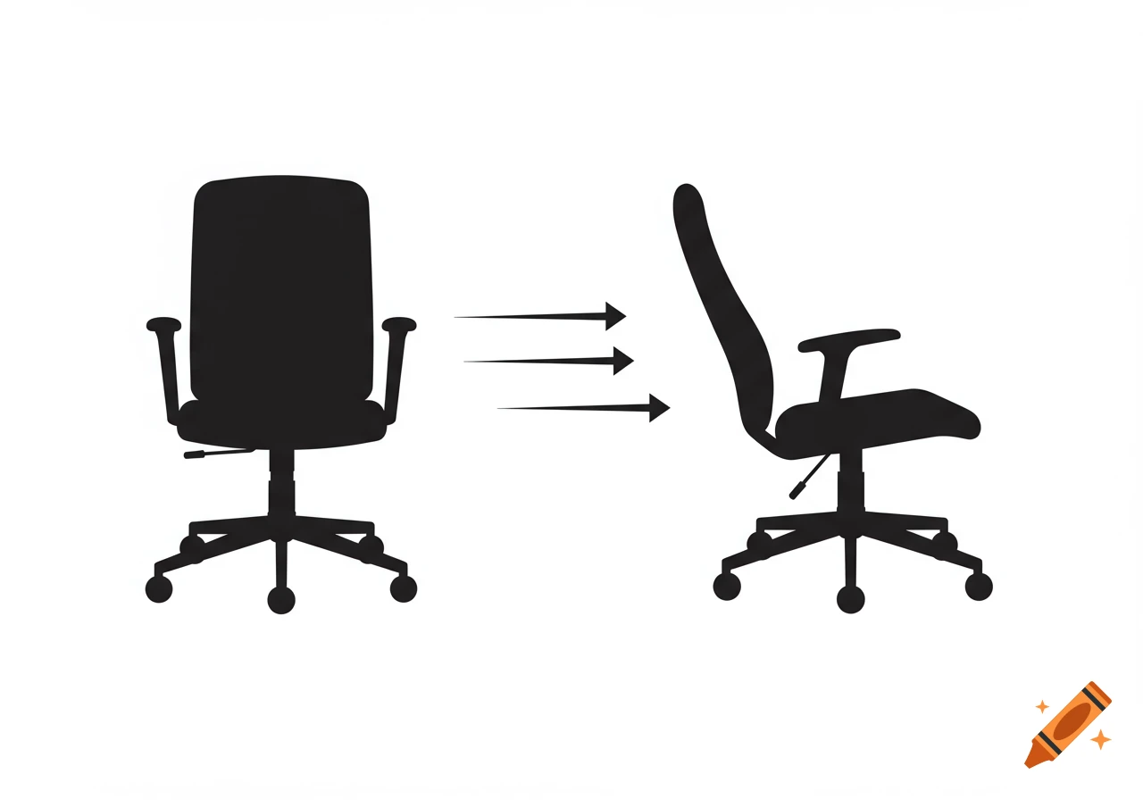 Two black silhouette office chairs, one upright and one tilted with arrows indicating movement.