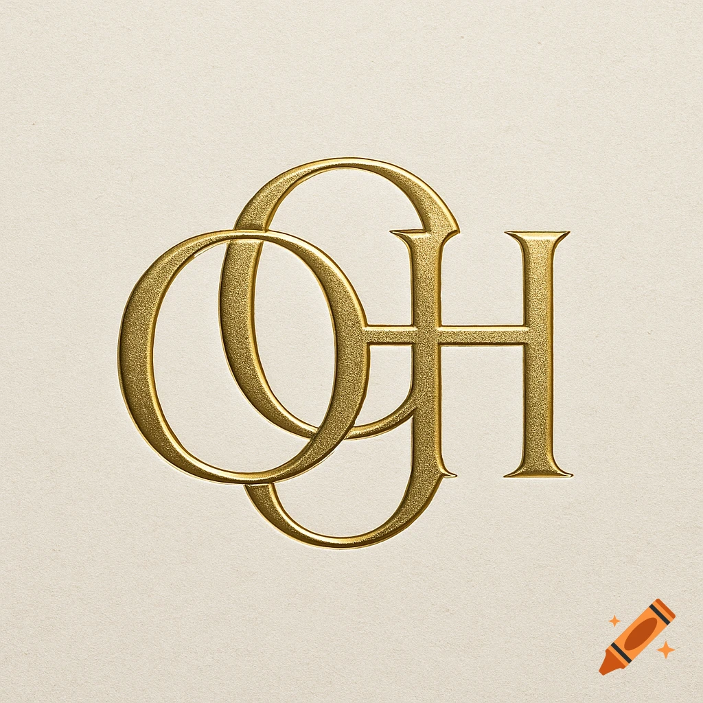 Golden embossed monogram of the letters O, O, and H, interwoven on a textured cream background.