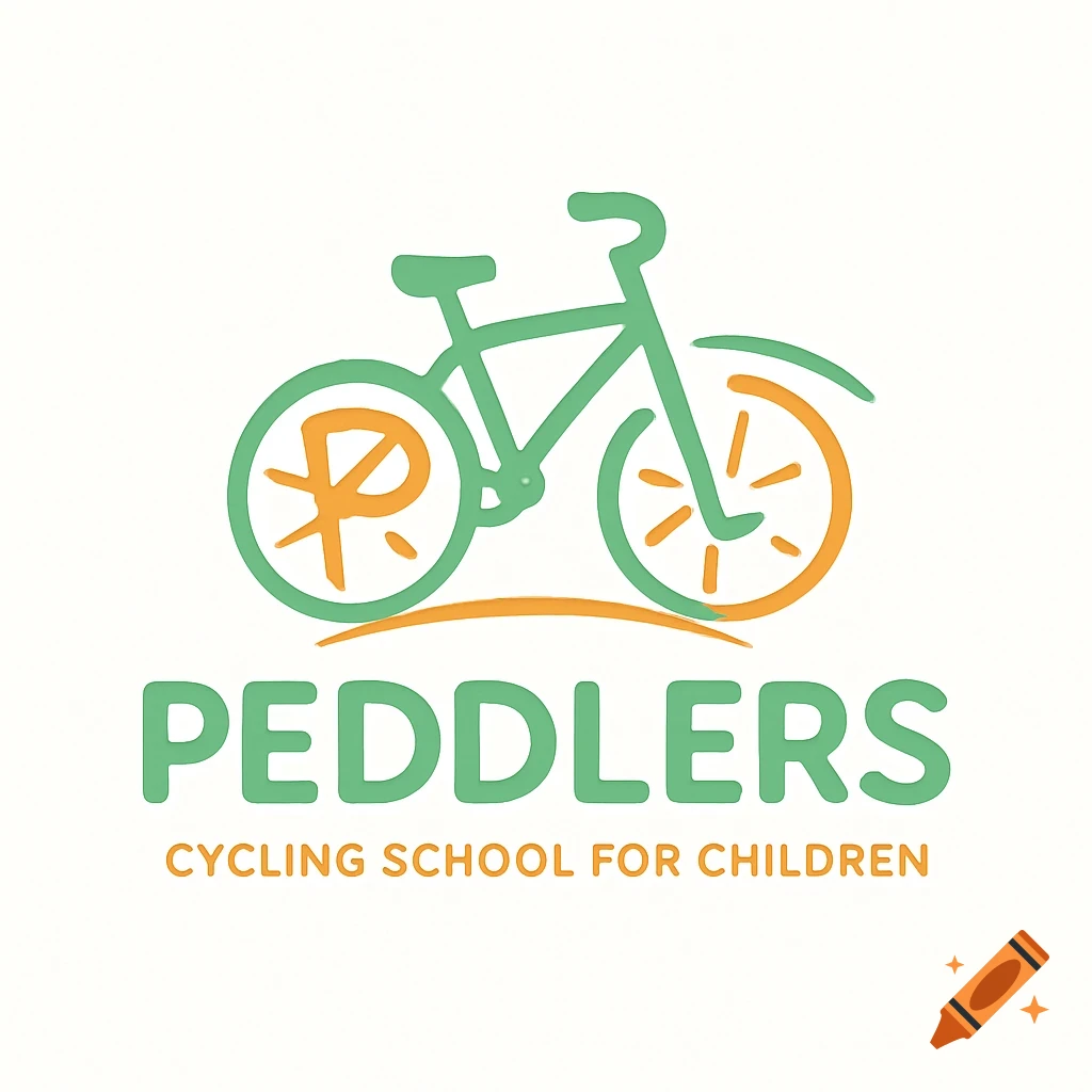 Green and orange logo with a bicycle above the text 'PEDDLERS CYCLING SCHOOL FOR CHILDREN'.