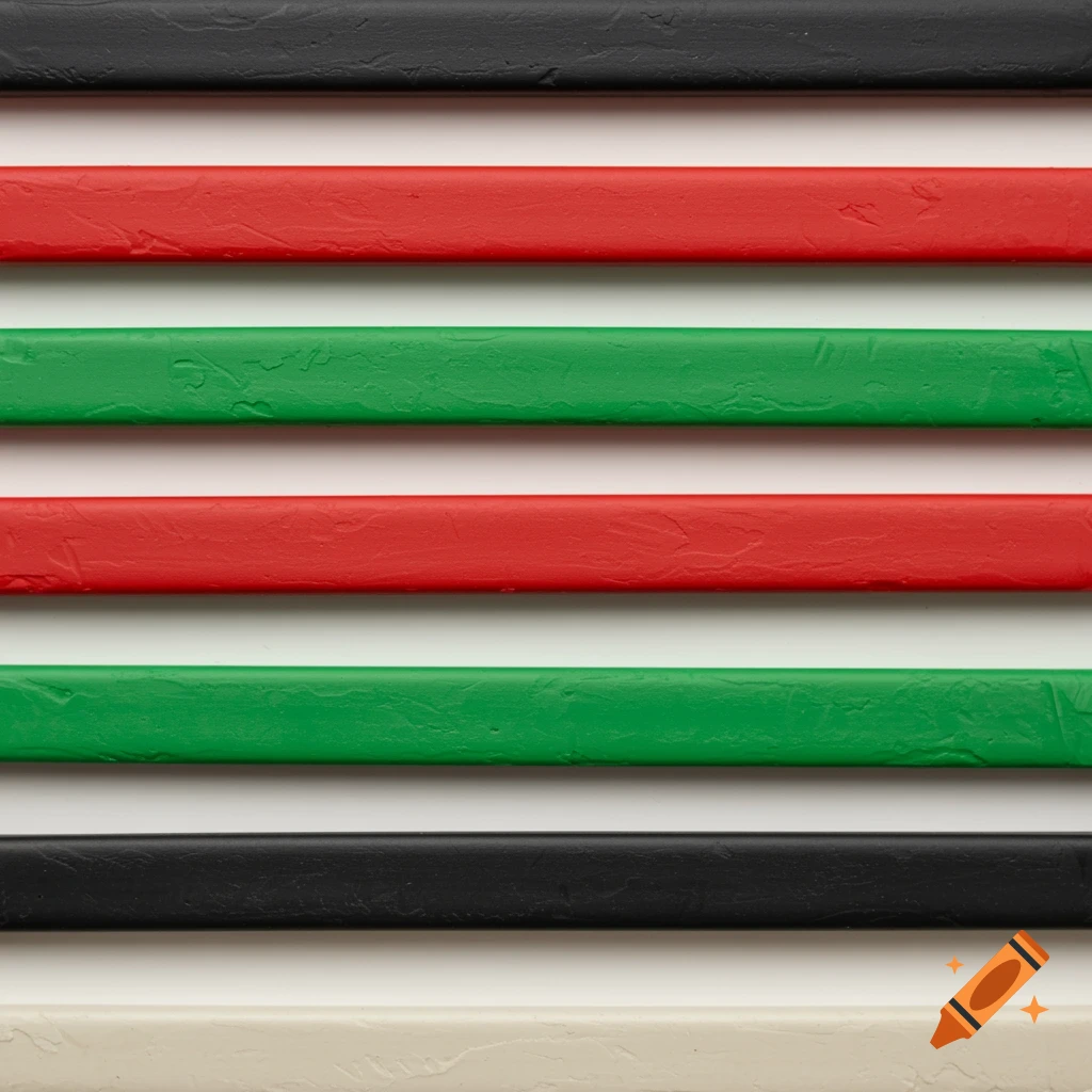 Horizontal strips of red, green, black, and white Plasticine.