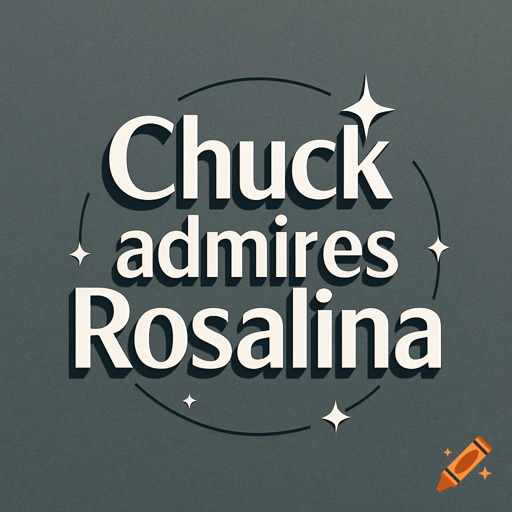 A dark gray logo with white text in a sans-serif font reading 'Chuck admires Rosalina', surrounded by subtle dashed circles and sparkles.