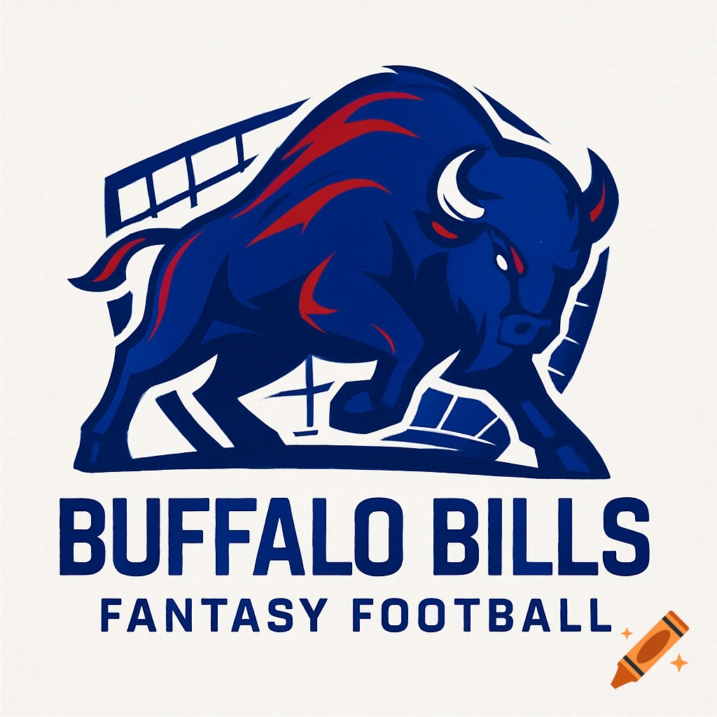 A stylized blue buffalo logo with red accents, standing aggressively, with text "Buffalo Bills Fantasy Football" below it.