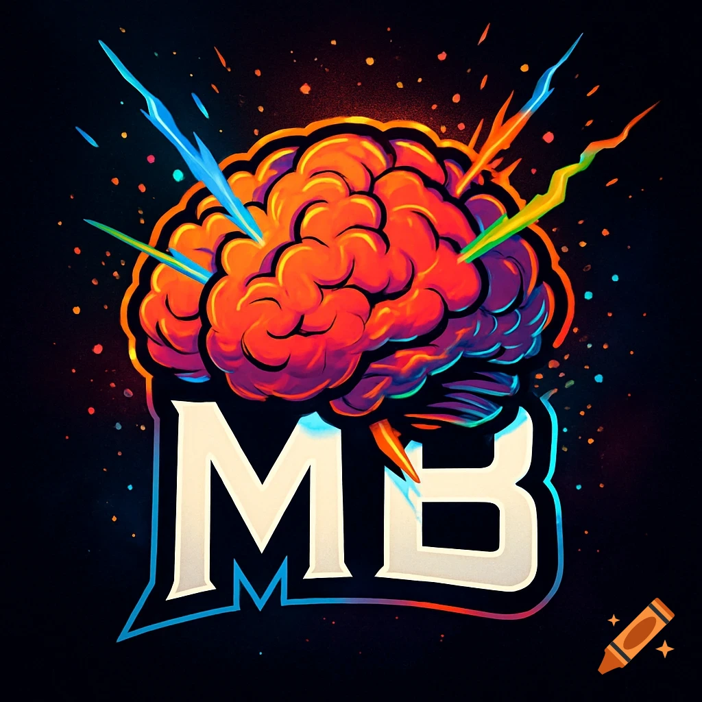 A vibrant esports logo featuring a stylized orange brain with colorful energy bursts and the letters MB below it.