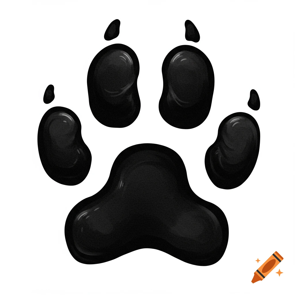 A black paw print illustration on a white background.