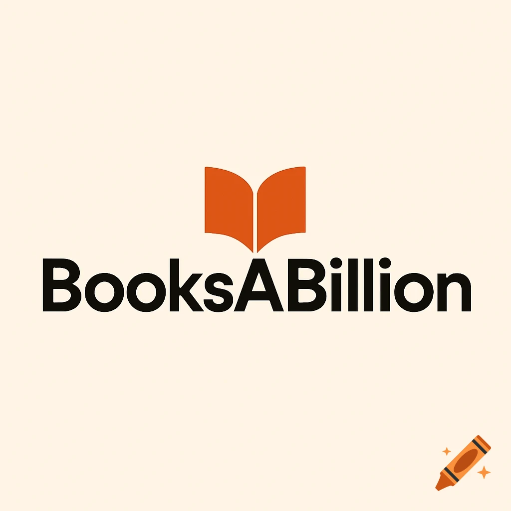 A professional, modern logo featuring an orange open book icon above the black text 'BooksABillion' on a cream background.