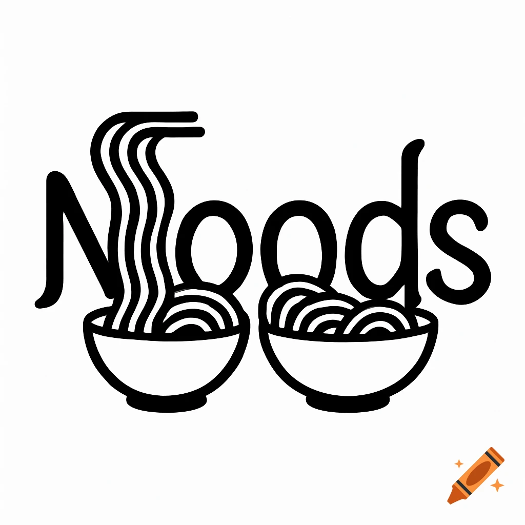 Black and white logo for 'Noods' with two bowls of noodles forming the 'oo' in the word.