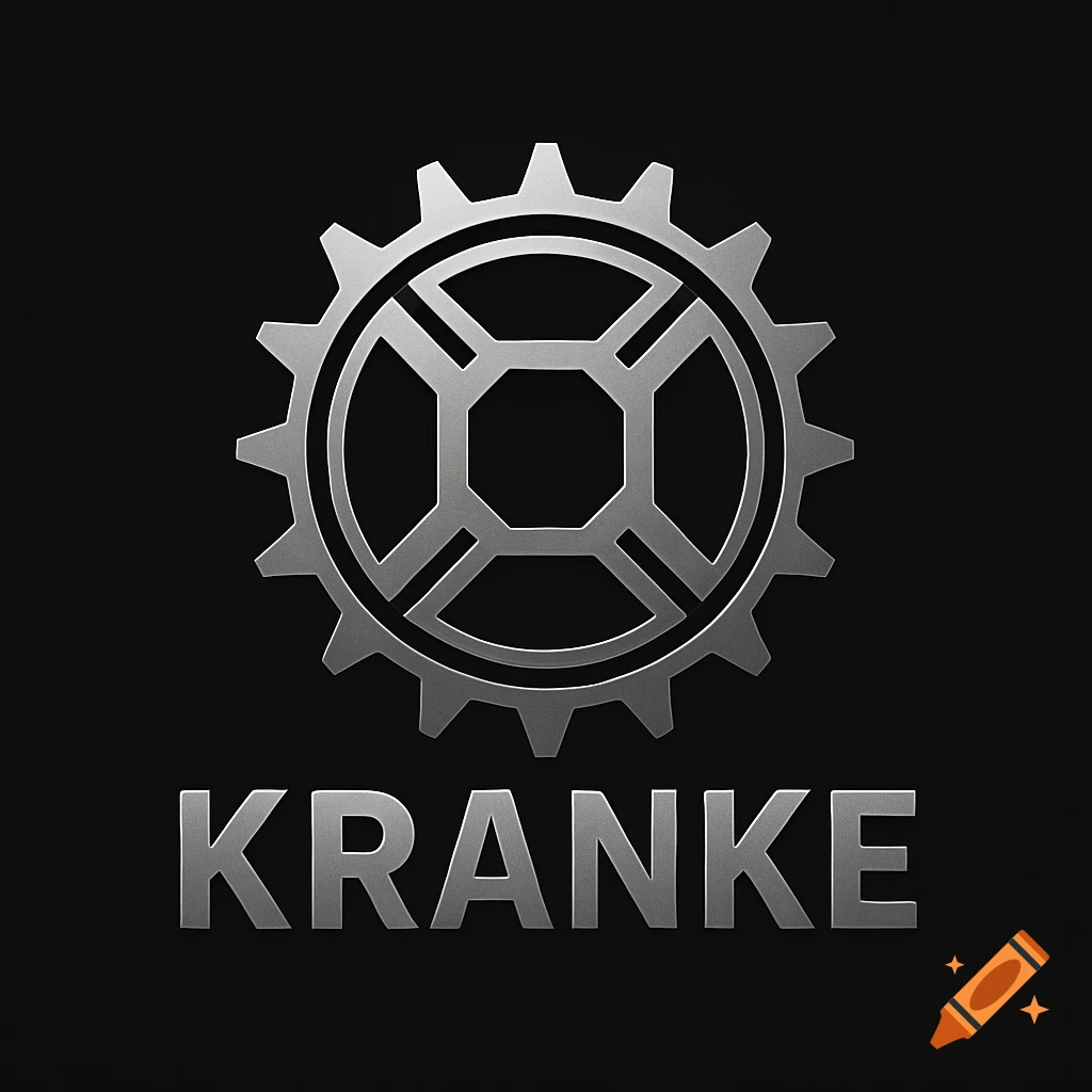 A metallic silver gear logo with abstract internal design above the capitalized word "KRANKE" on a black background.