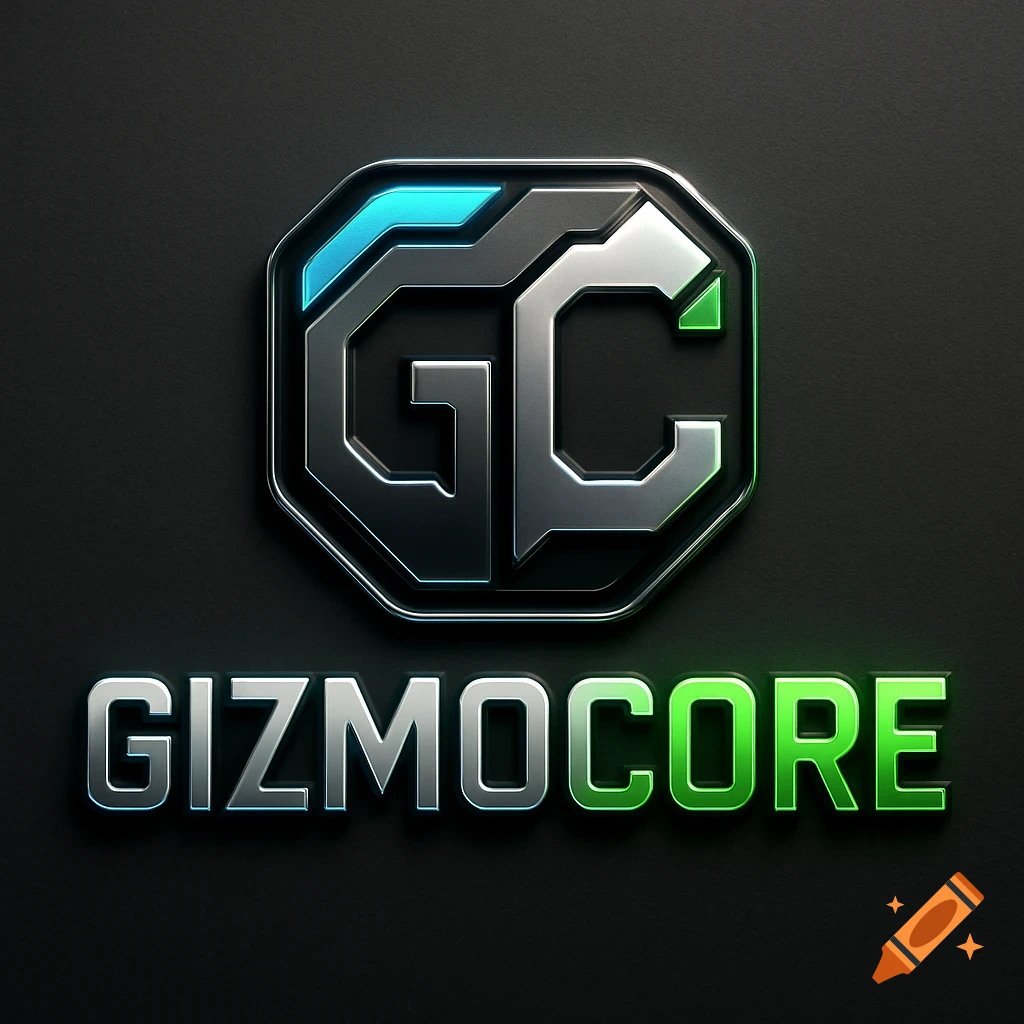 A metallic logo featuring 'GC' in an octagon with blue and green accents, and the word 'GIZMOCORE' below on a dark background.