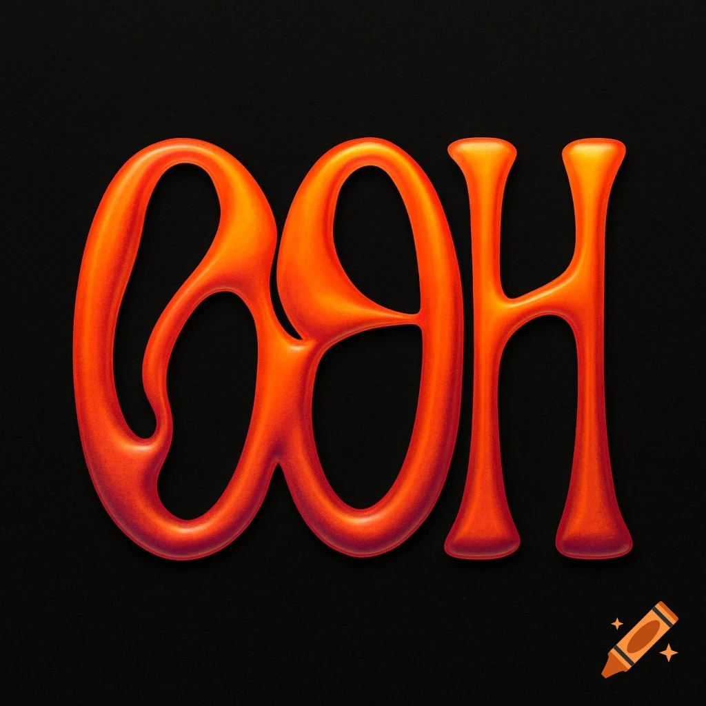 A vibrant orange, glossy 3D monogram for OOH, styled like a lava lamp, on a black background.