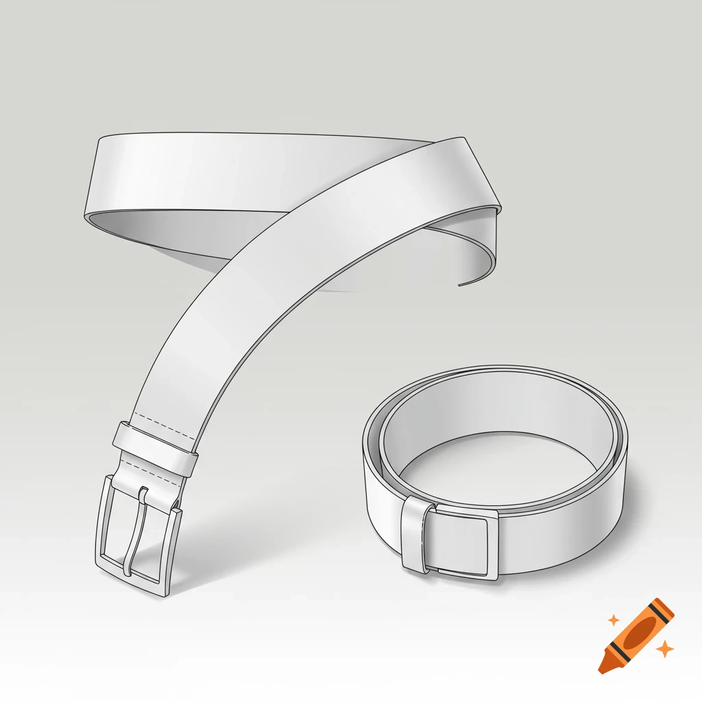 Two white belts, one laid out in a wavy shape and another coiled in a circle, in a clean vector-style illustration on a light grey background.