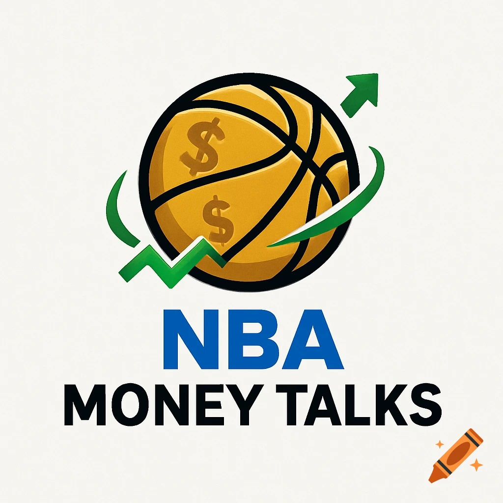 Logo with a basketball featuring dollar signs, a green upward arrow, and the text 'NBA MONEY TALKS'.