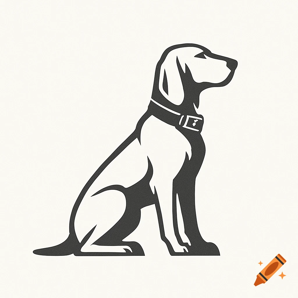 Black and white stylized logo of a sitting coonhound wearing an electric collar.