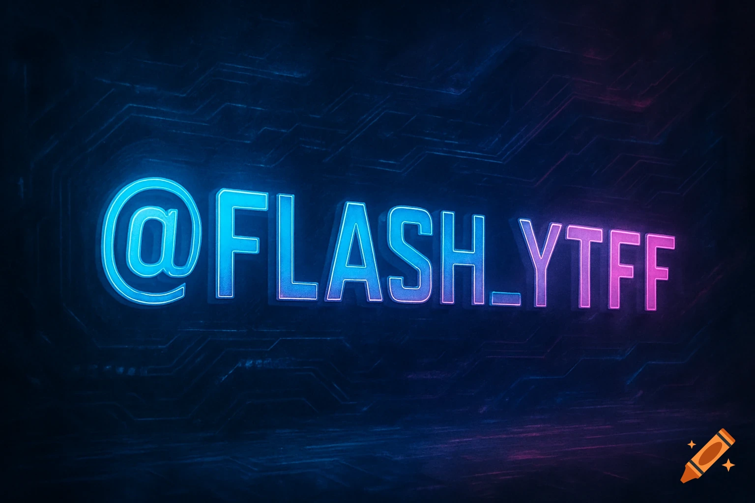 Neon blue and pink glowing text "@FLASH_YTFF" on a dark, futuristic circuit board background.
