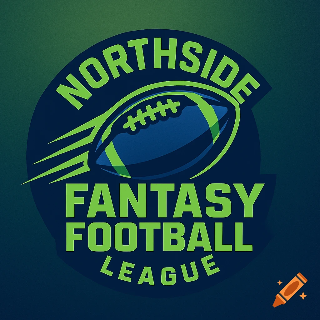 A dark blue and green logo for 'Northside Fantasy Football League' featuring a stylized football.