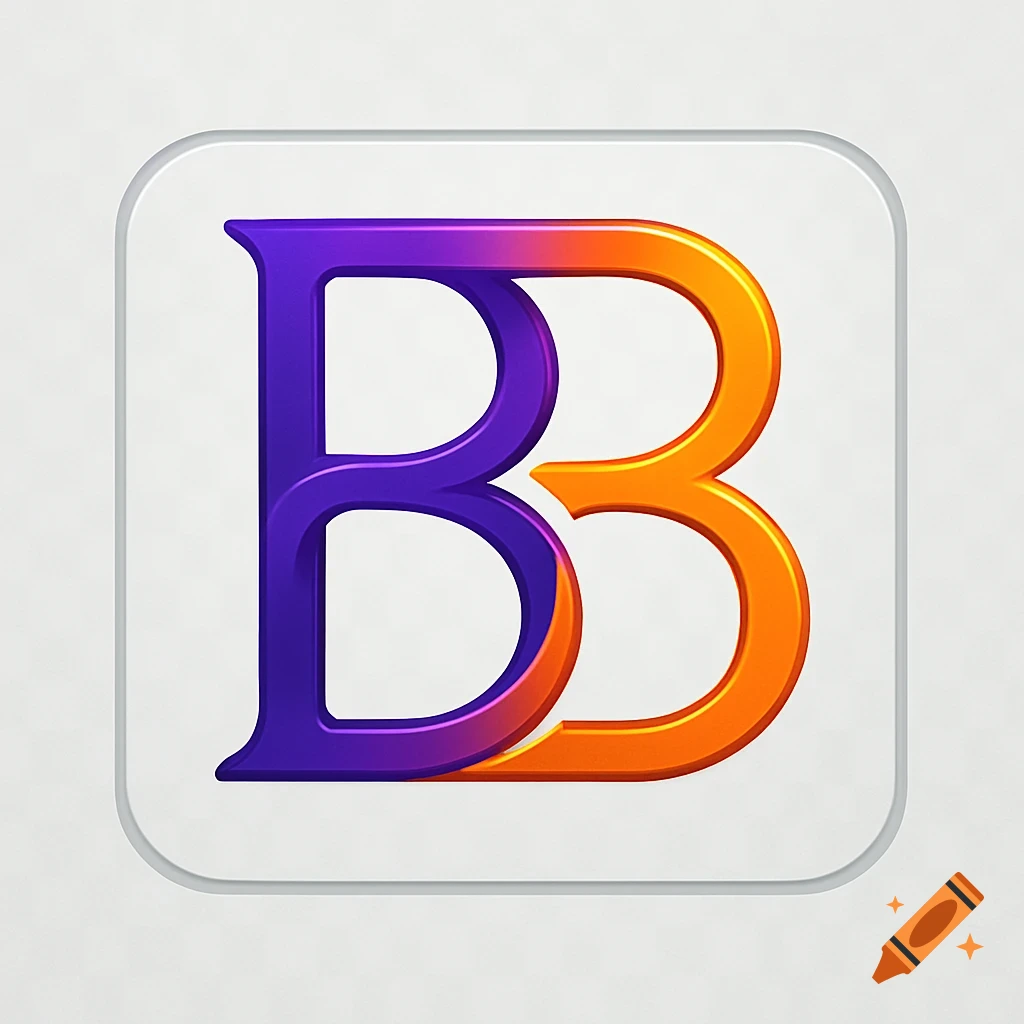 A square logo with two stylized letters 'B', one purple and one orange, intertwined on a light gray background.