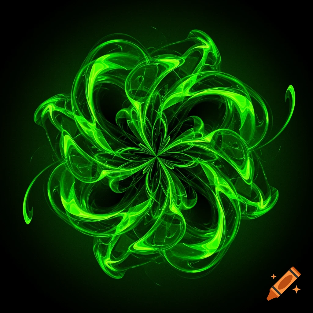 An abstract vibrant green glowing fractal design on a dark background.