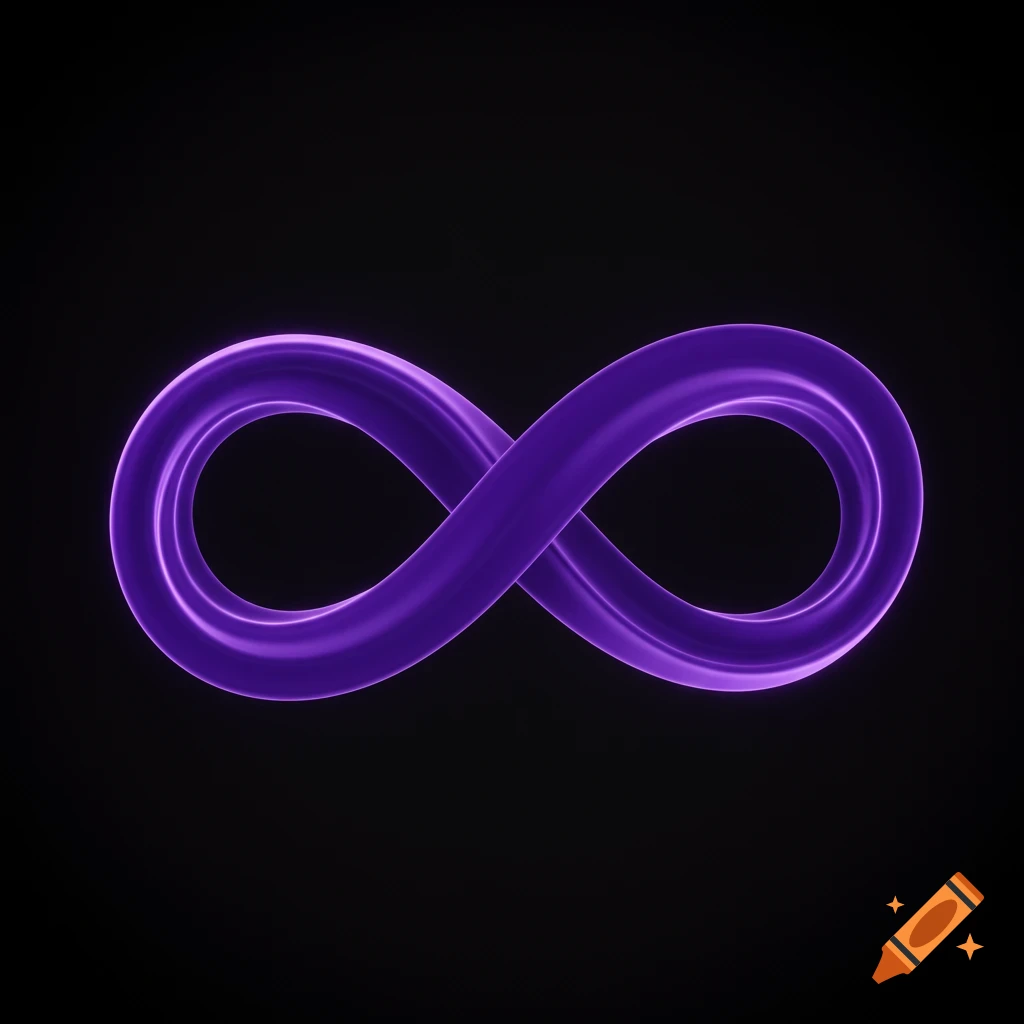 A glossy purple infinity symbol on a black background.