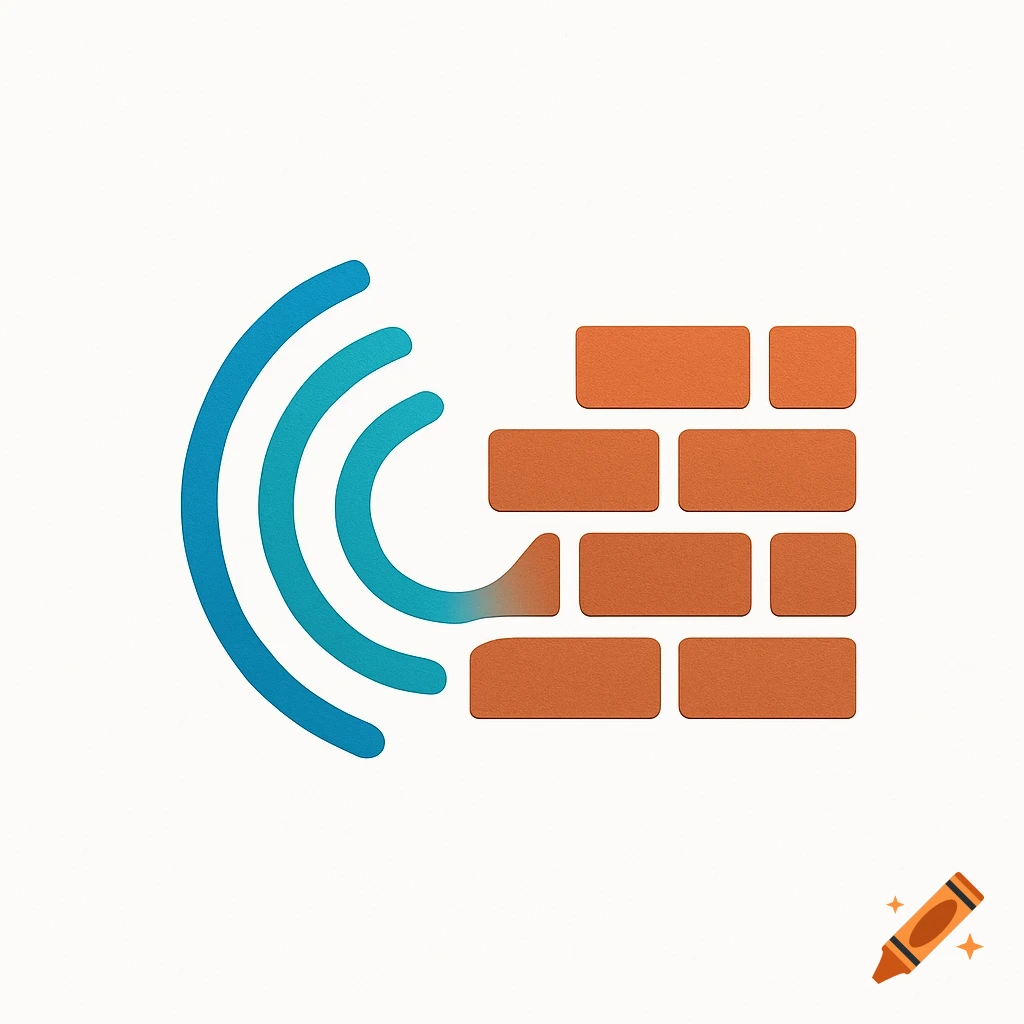 A stylized logo showing blue and teal signal waves transforming into an orange brick wall against a white background.