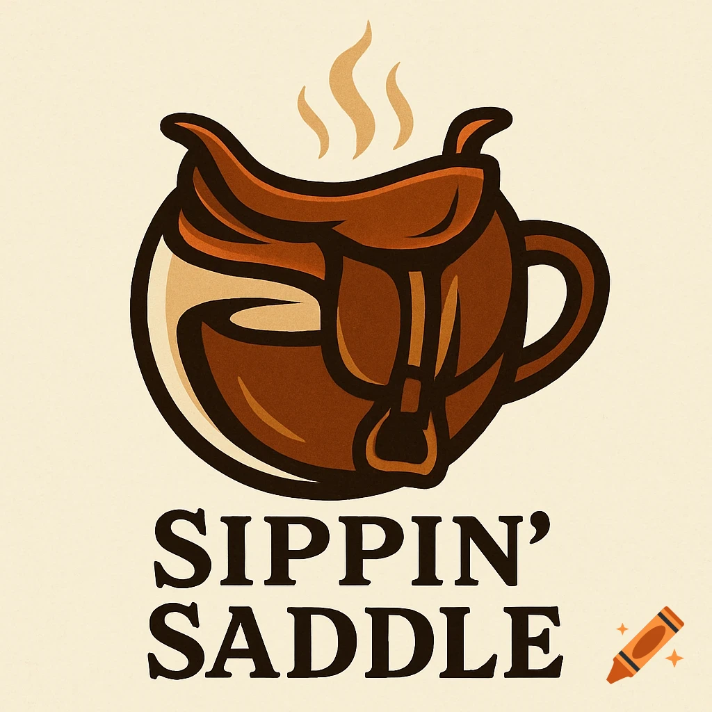 Logo featuring a brown coffee cup shaped like a saddle with steam rising, above the text 'SIPPIN' SADDLE' on a light background.