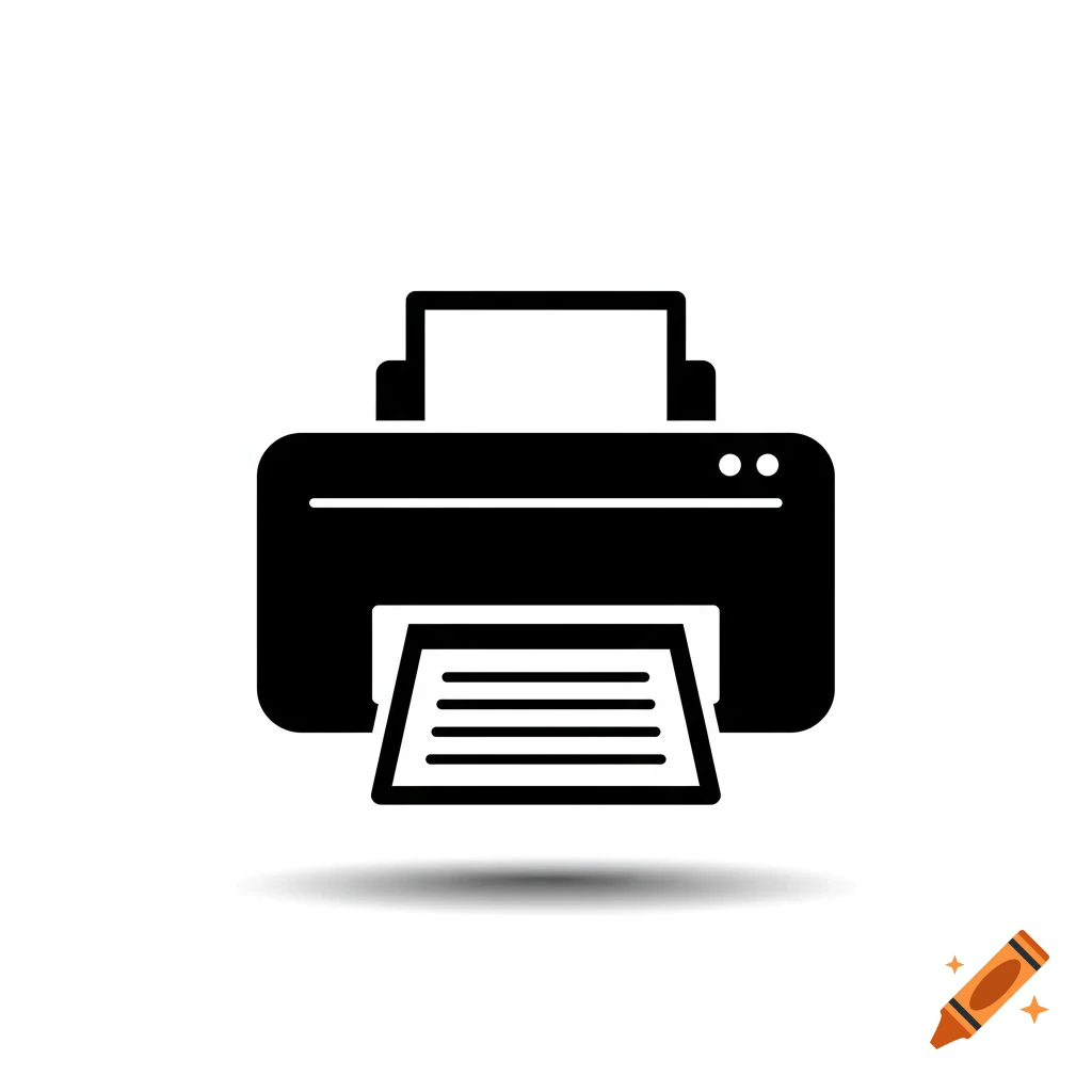 A black silhouette icon of a printer with paper, on a white background.