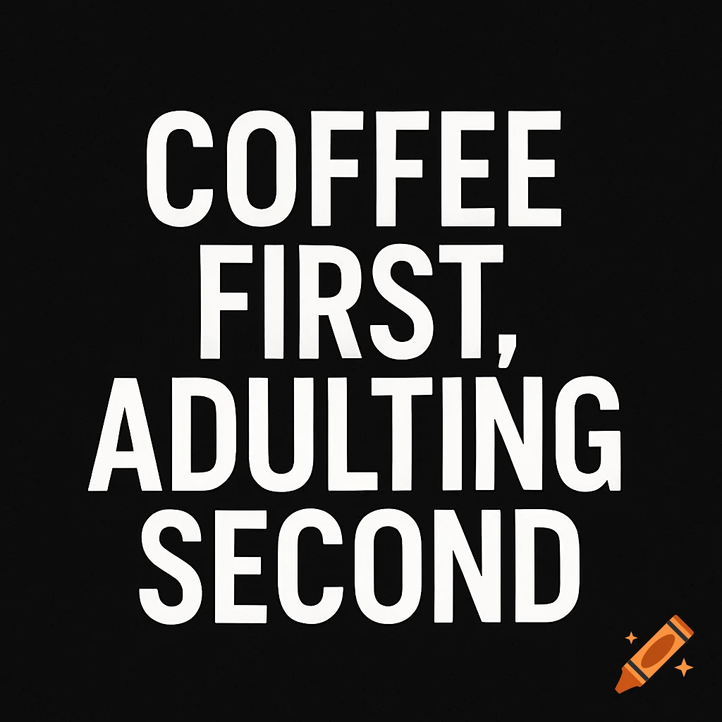 White text on black background reading 'Coffee First, Adulting Second'.