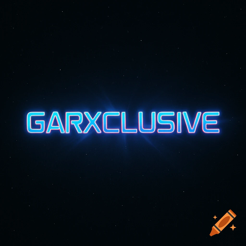 Neon blue and pink glowing text 'GARXCLUSIVE' on a starry dark background.