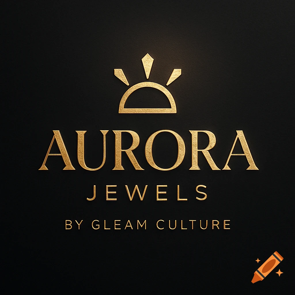 Gold logo for Aurora Jewels by Gleam Culture with a sunrise icon on a black background.