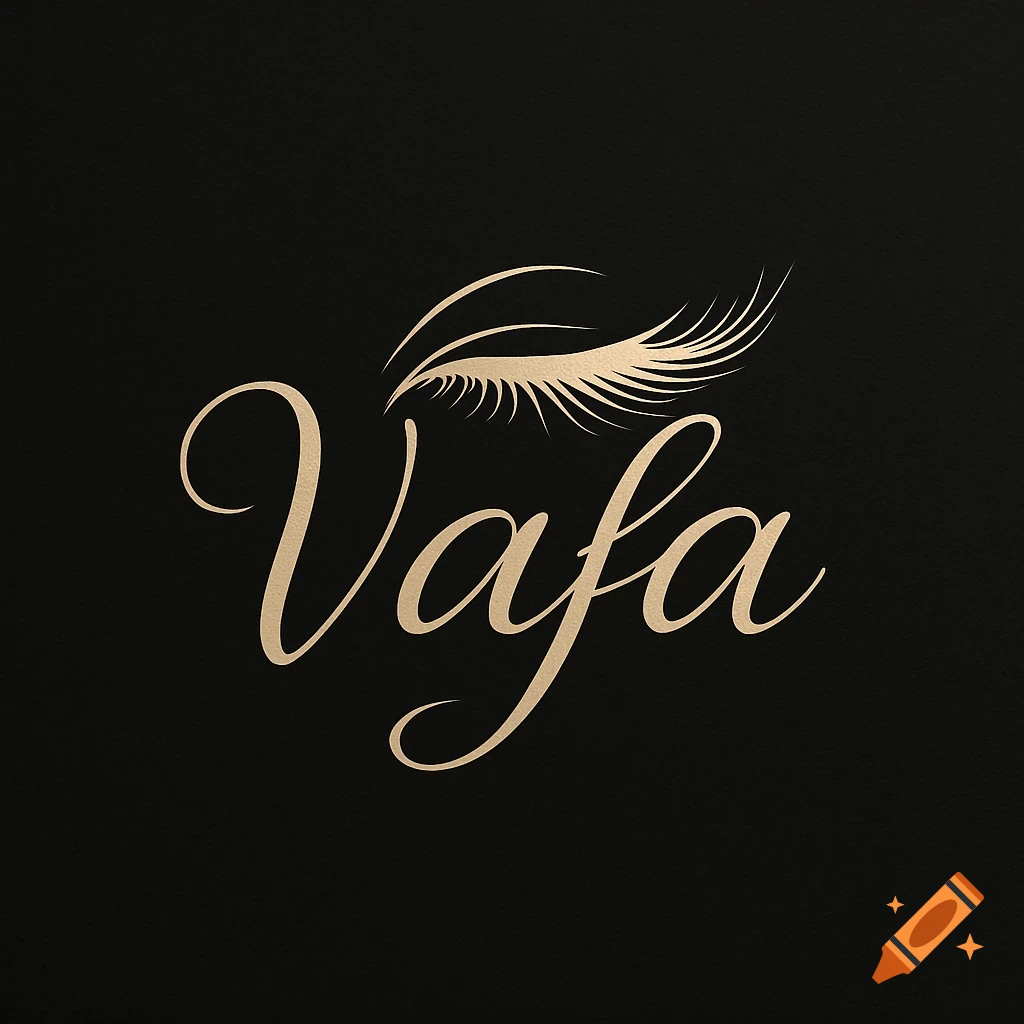 Gold 'Vafa' logo in script font with an abstract eye and eyelashes above it, set against a black background.