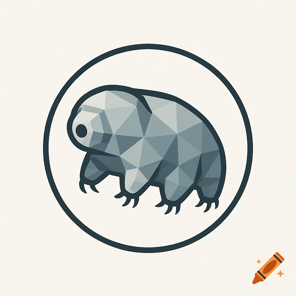 A simple polygonal logo of a tardigrade inside a black circle.