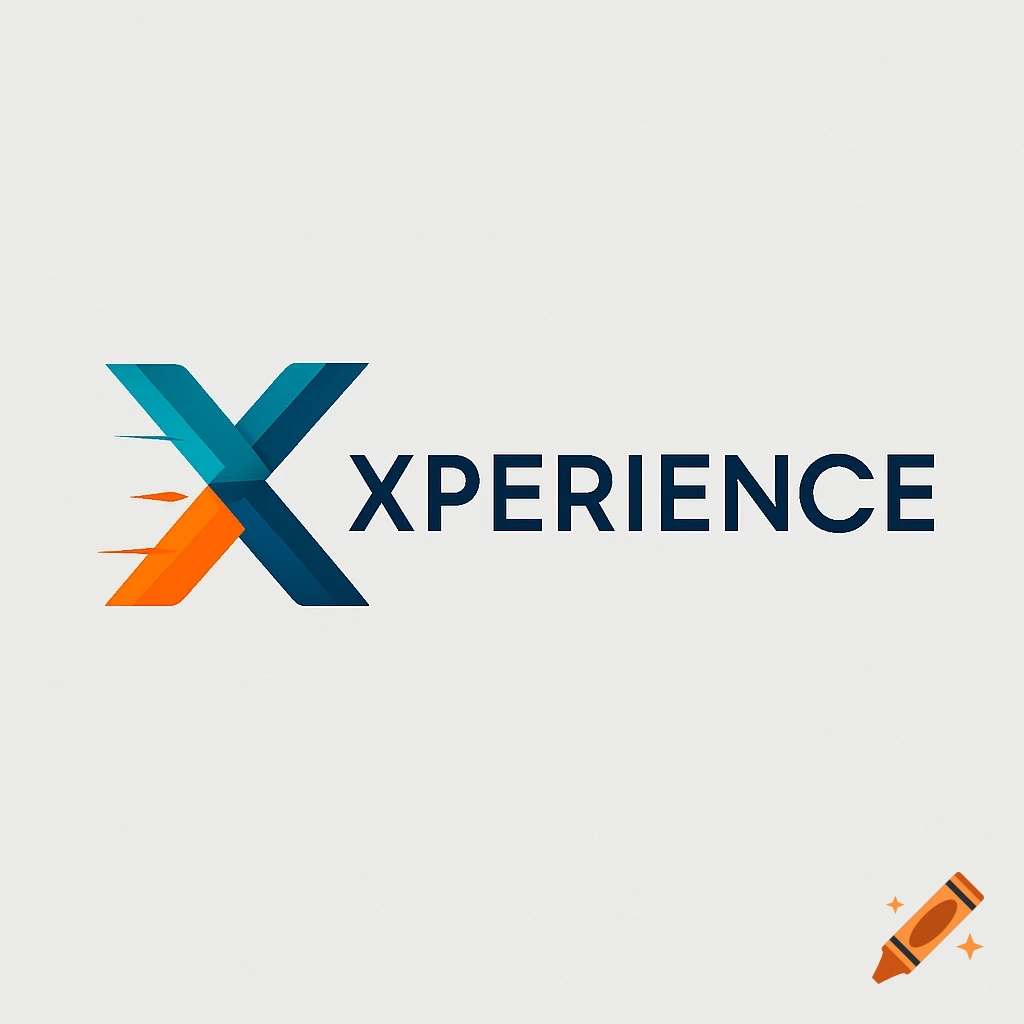 A blue and orange abstract X symbol with speed lines next to the word XPERIENCE in dark blue uppercase letters, forming a logo.