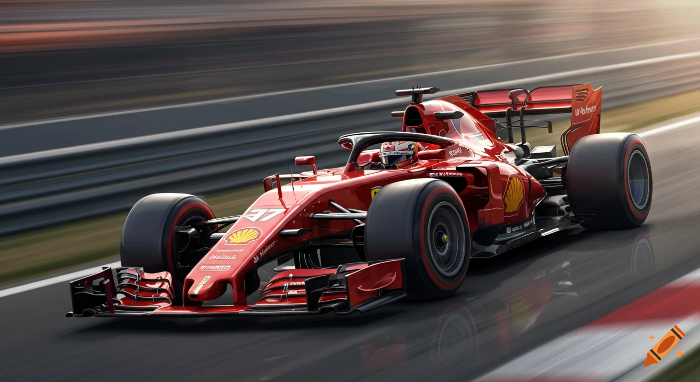 A vibrant red Formula 1 racing car with number 37 speeding on a track, blurred background creating a sense of motion under bright daylight.