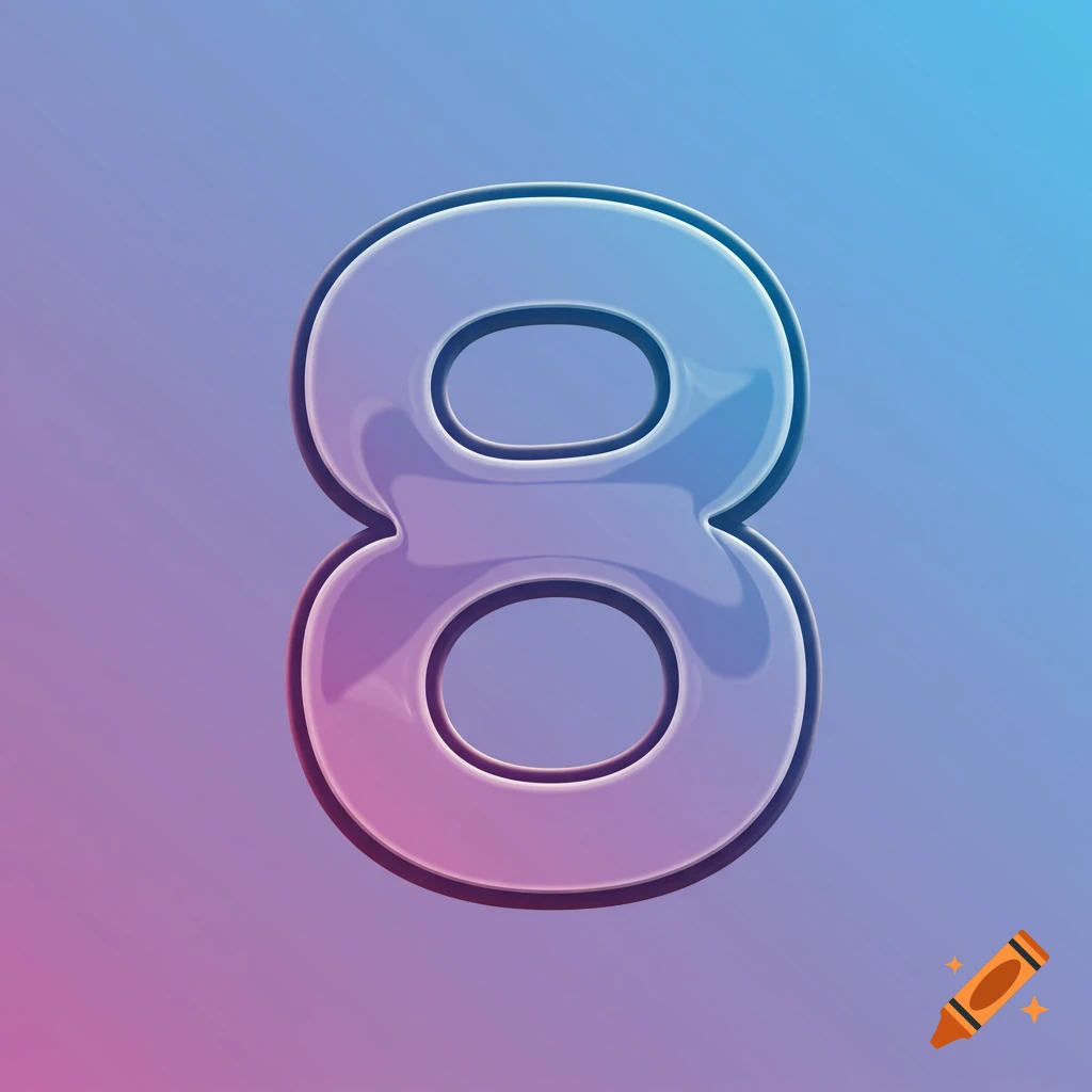 Glossy, stylized number 8 with blue and purple gradient background.